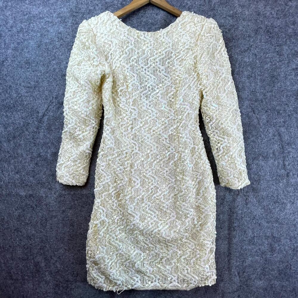 Vintage H&W Collections Dress Womens 8 Ivory Sequin Lace Retro Wedding Glam Chic